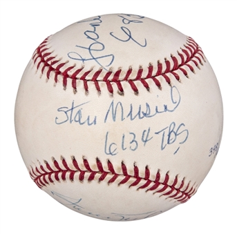 Hank Aaron, Willie Mays and Stan Musial Multi-Signed and Total Bases Inscribed Baseball (PSA/DNA)